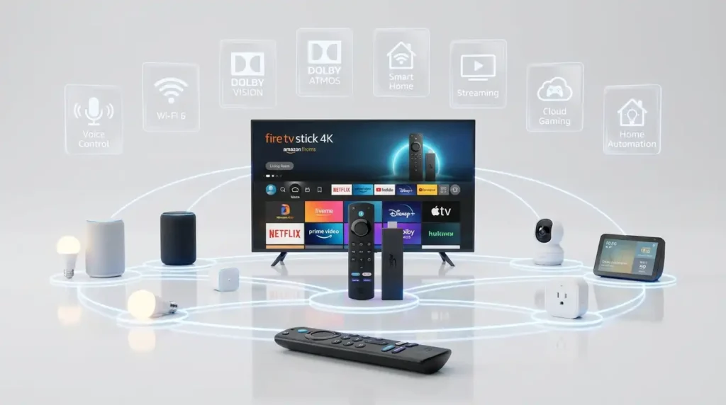 Amazon Fire TV Stick 4K with Alexa smart home integration and voice control features
