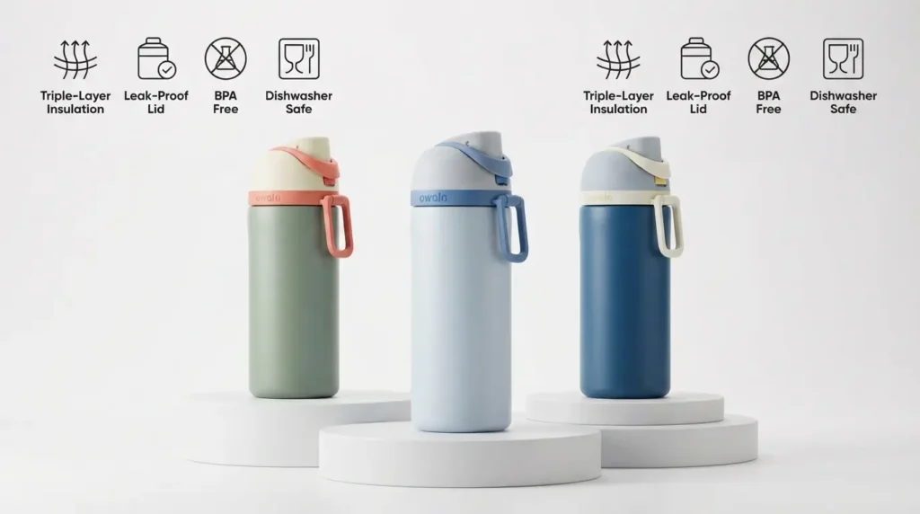 Owala water bottle with FreeSip lid and stainless steel insulated design